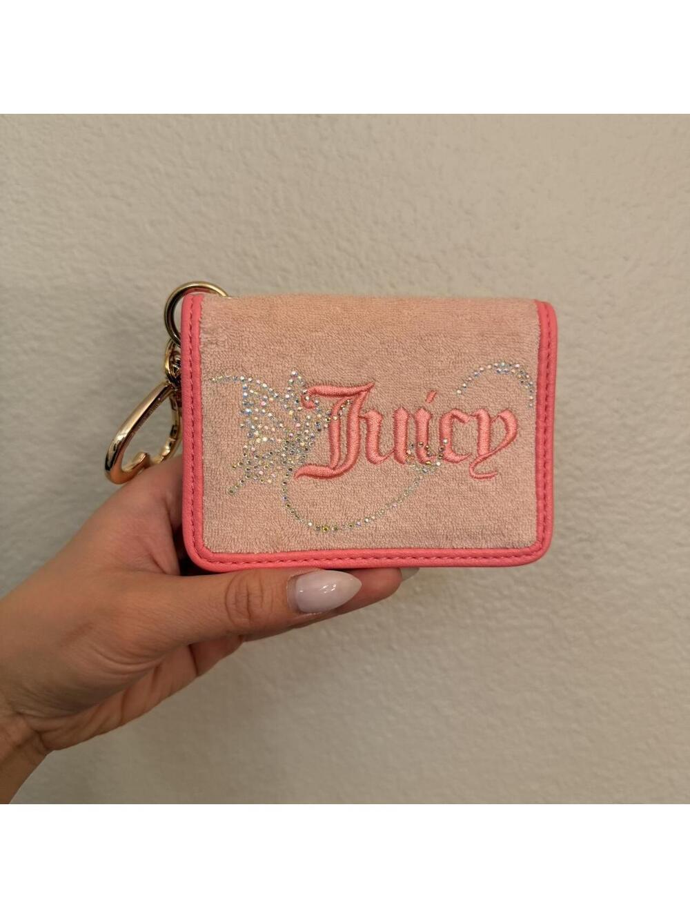 Juicy Couture Pink Keychain Cardholder with Butterfly and Heart Charm